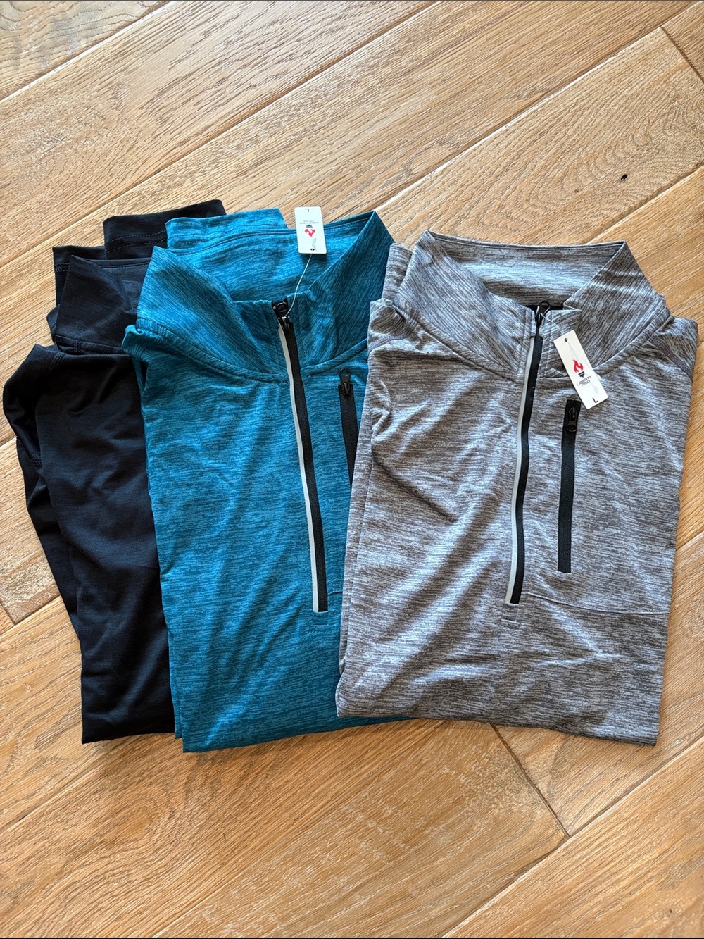 Men's Quarter-Zip Long Sleeve Tech Top - Black, Teal & Gray